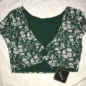 Green floral bathing suit top